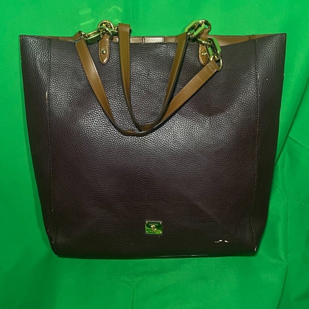 Preloved Ralph Lauren Hanway Leather Tote Gold Hardware, Elegant Brown Finish